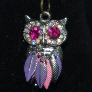 Hoot Owl Pendant * Purple, Pink, SilverTone